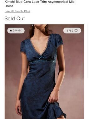 Kimchi Blue Navy Lace-Trim Asymmetrical Midi Slip Dress (Sold Out on UO)